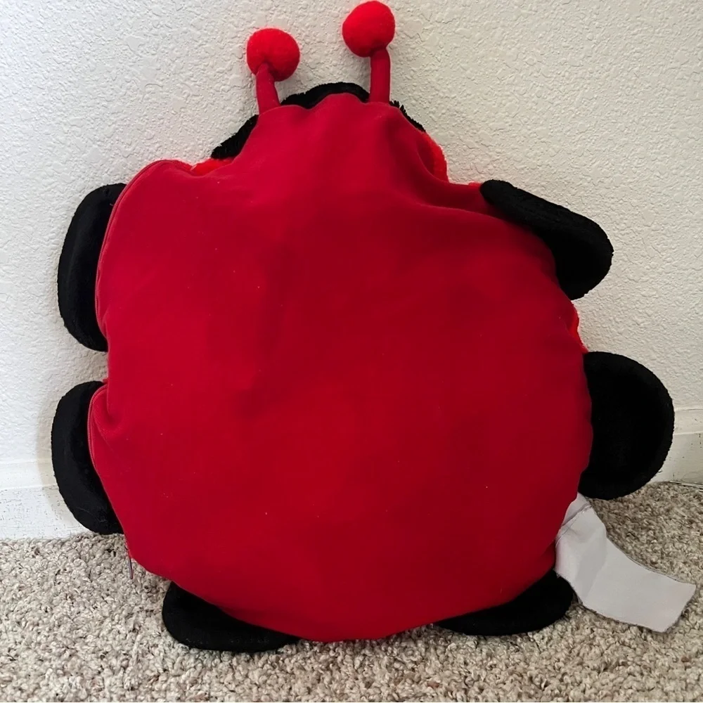 Lady Bug Round Bright Red Black Fuzzy Pillow Cover